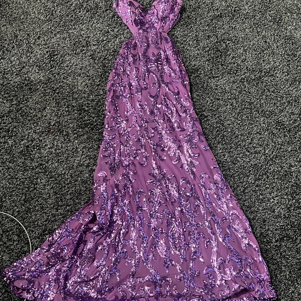 Windsor Purple Halter Prom Gown